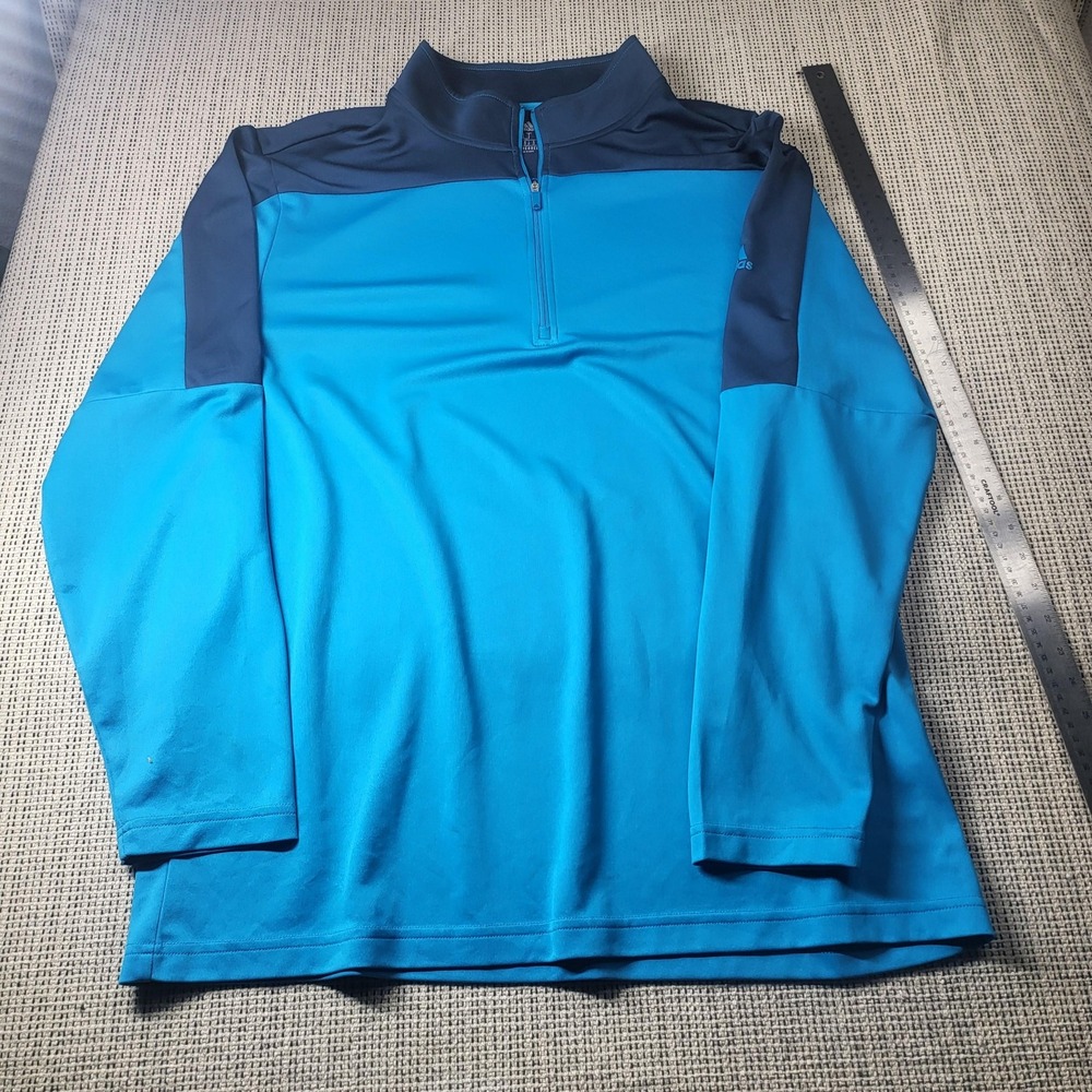 Adidas Pullover Mens LT Blue Colorblock Primegreen Quarter Zip Athletic